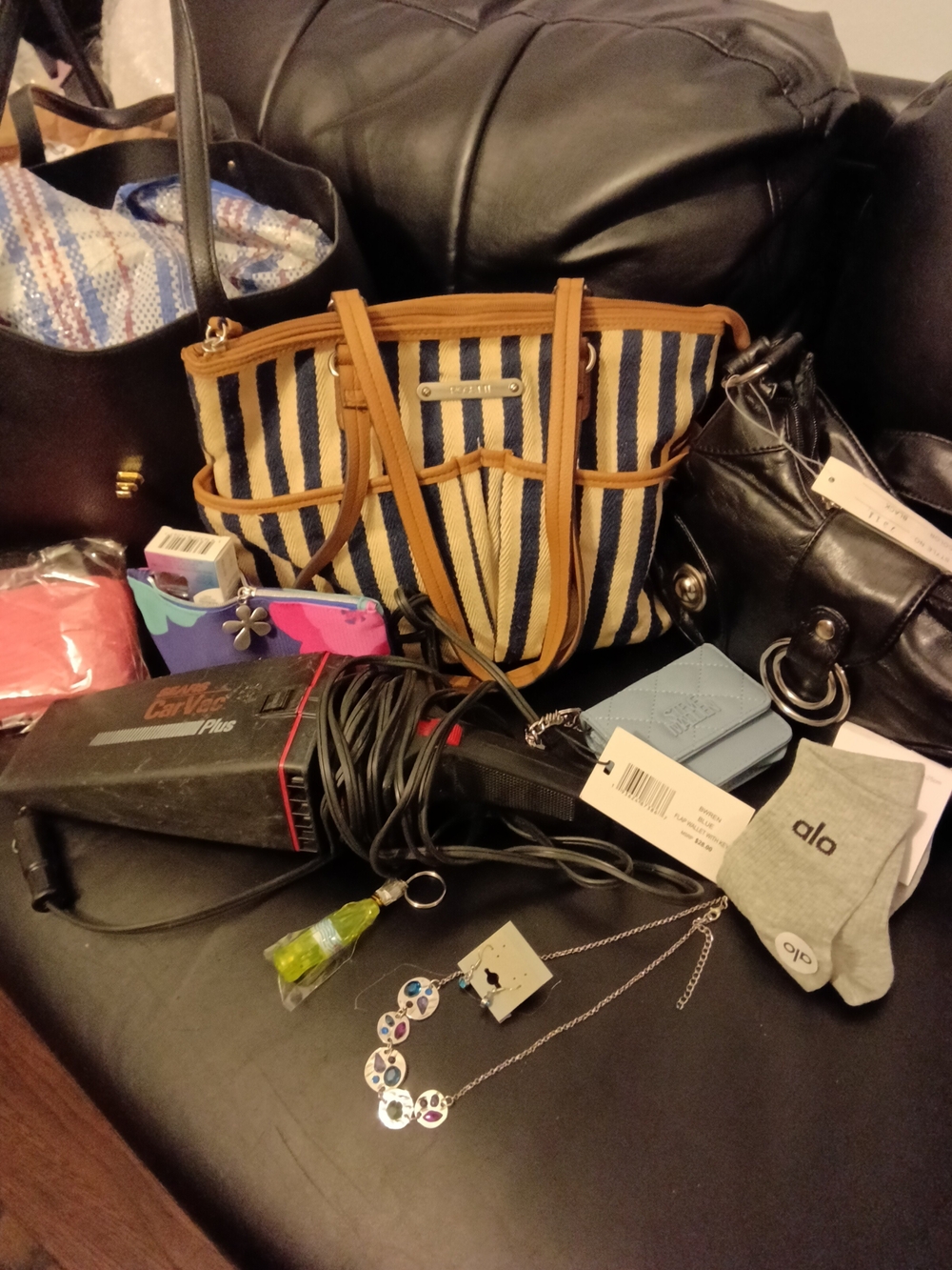 Striped Canvas Tote with Tan Trim - Women Bags